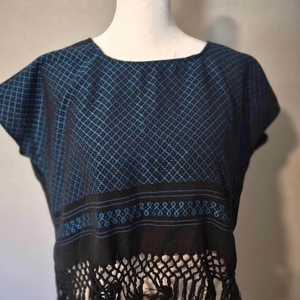 Black and Blue Patterned Women's Top